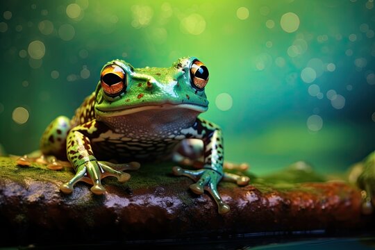 photo of a green frog in nature