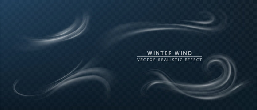 Winter wind air motion effect isolated on transparent background. Vector realistic symbol wind flows. Cold wind blow on transparent background