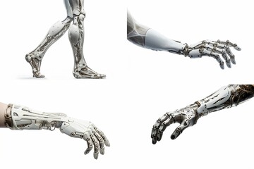 set of bionic limbs isolated on white background.