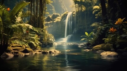 Rainforest Waterfall, Waterfall in tropical forest, Beautiful natural landscape in the forest.