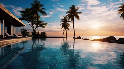 Obraz premium Modern Luxury House With Private Infinity Pool, Stunning view.