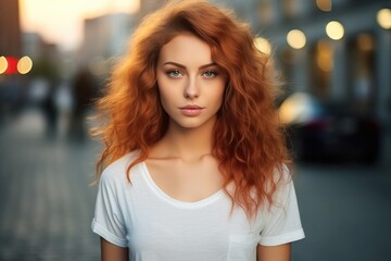 Fototapeta premium Beautiful blonde young woman standing on the street.