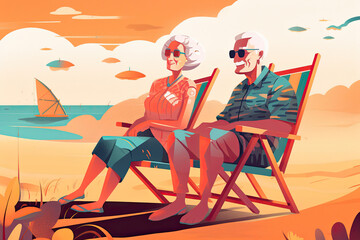 Obraz na płótnie Canvas Happy Grandparents at the Beach