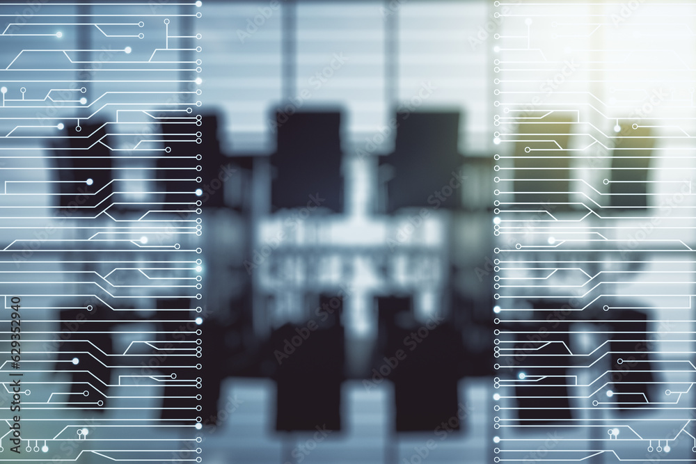 Aufkleber abstract virtual micro chip hologram on a modern coworking room background, artificial intelligence 