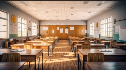 Empty classroom, High school classroom.