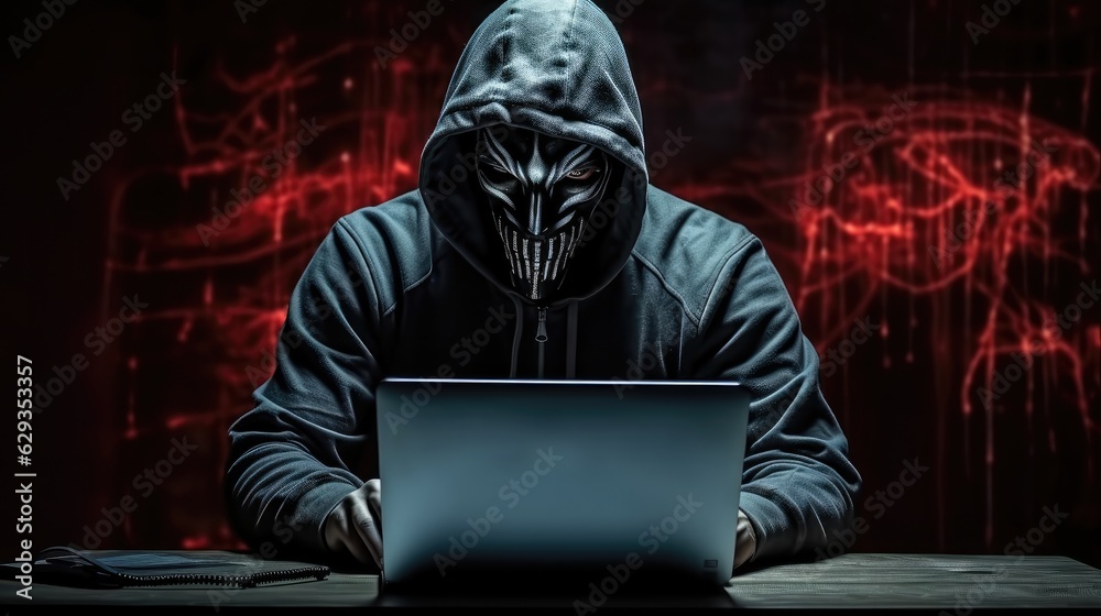Poster Hacker, Cyber Kriminalitat, Spammer thief taking lurking on computer.