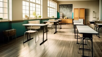 Fototapeta premium Classroom of the school without student and teacher, Empty classroom.