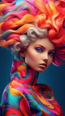 Fototapeta premium Fashion portrait of a woman with a fashionable colorful hairstyle