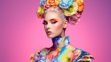Fashion portrait of a woman with a fashionable colorful hairstyle