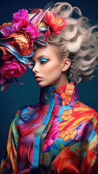 Fashion portrait of a woman with a fashionable colorful hairstyle