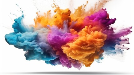 Fototapeta premium Multicolored explosion of rainbow holi powder paint isolated on white background, Colorful rainbow cloud.