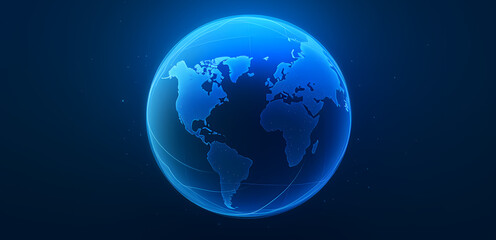 World map blue web background globe ball simple continent outline design Generative AI