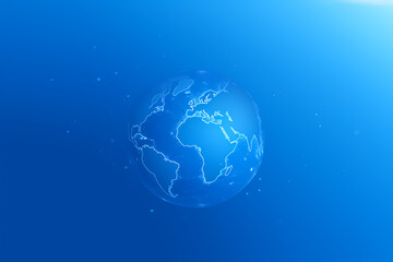 Fototapeta premium World map blue web background globe ball simple continent outline design Generative AI