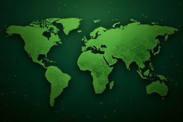 Naklejka premium World map green color simple continent outline Generative AI
