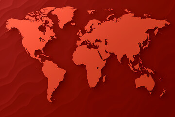 World map red color simple continent outline Generative AI