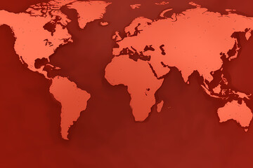Fototapeta na wymiar World map red color simple continent outline Generative AI