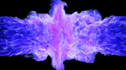 Purple flames on both sides on a black background. 3d illustration. 