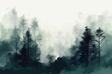 Surreal Forest Landscape with Misty Atmosphere and Towering Trees - Generative AI Landscape Visualization