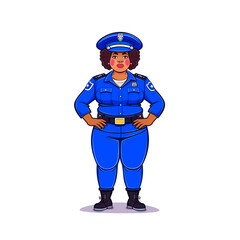 Abstract cartoon character of a policewoman detective in a blue uniform in cartoon style