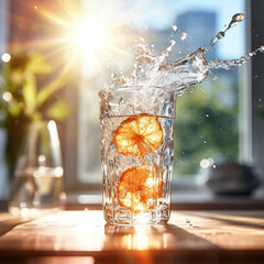 water in glass on sun