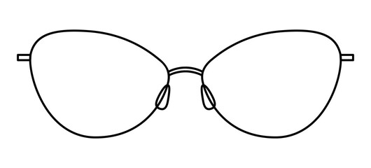 Almond frame glasses fashion accessory illustration. Sunglass front view for Men, women, unisex silhouette style, flat rim spectacles eyeglasses with lens sketch outline isolated on white background