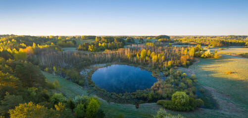 Aerial view of a small lake
