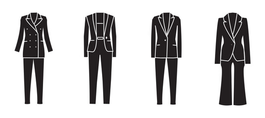 Office wear flat icons set collection, business woman clothes, fashion wardrobe, Outfit to work, Fashion flat Icons set. woman dress vector icon outline illustration.