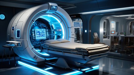 Hospital interior with modern mri machine of the future - obrazy, fototapety, plakaty