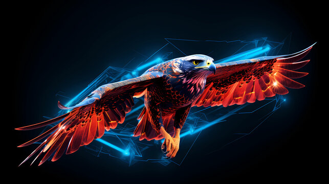 Hawk Animal Plexus Neon Black Background Digital Desktop Wallpaper HD 4k Network Light Glowing Laser Motion Bright Abstract	