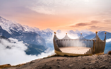 Viewpoint on summit of Mannlichen mountain near Lauterbrunnen and Grindelwald, Switzerland at...
