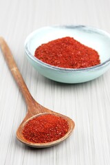 Pepper powder in a spoon and a bowl.