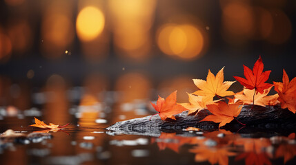 autumn leaves in a puddle, generative ai