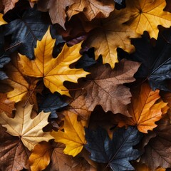 Fototapeta na wymiar A seamless texture of autumn leaves on the ground. Generative AI. 