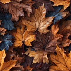 Naklejka na ściany i meble A seamless texture of autumn leaves on the ground. Generative AI. 