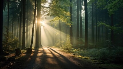 Obraz premium peaceful forest at dawn generative ai