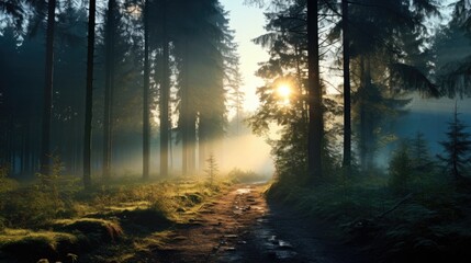 Fototapeta premium peaceful forest at dawn generative ai