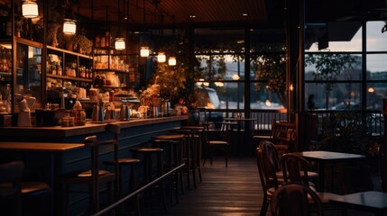 Fototapeta na wymiar quiet coffee shop at dusk generative ai