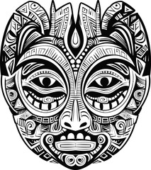 Naklejka premium Tribal hawaii totem african traditional wooden mask. hawaii mask exotic, african face wooden sculpture