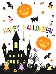 お化けやお菓子などをちりばめたハロウィンのカード　縦バージョン