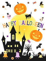 お化けやお菓子などをちりばめたハロウィンのカード　縦バージョン