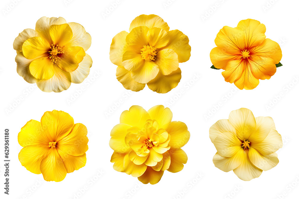 Wall mural selection of various yellow flowers isolated on transparent background - Wall murals