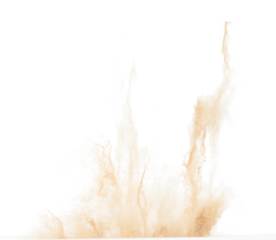 Small Fine size Sand flying explosion, Golden grain wave explode. Abstract cloud fly. Yellow colored sand splash throwing in Air. White background Isolated high speed shutter, throwing freeze stop