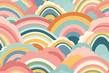Colorful seamless background with layering soft pastel rainbows.