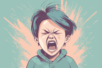 Toddler having a temper tantrum. Sad child screaming in anger. - obrazy, fototapety, plakaty