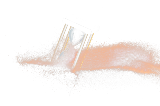 Hourglass fly float in mid air. Life is orange sand around hourglass to add more limited time. Deadline extended time management hope concept hour glass. Black background, shadow life clock passing by