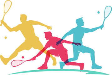 Colorful vector editable squash player poses for any graphic background	
