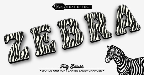 Cartoon Zebra Skin Vector Editable Text Effect Template