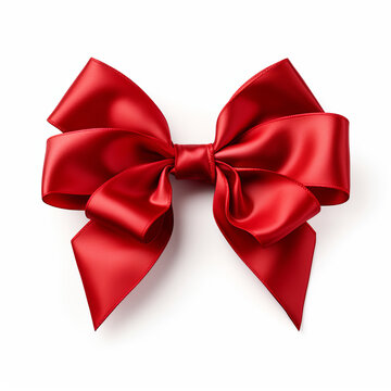 Realistic red party gift bow decoration against a white background