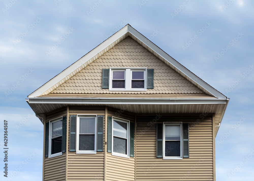 Wall mural small single-family house exterior view, brighton city, massachusetts, usa