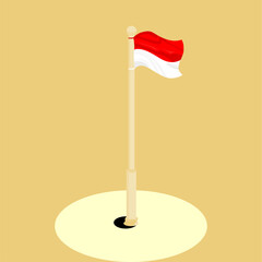 the Indonesian flag flutters on the flagpole